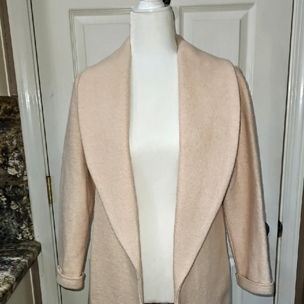 BeBe Wool Blend Pastel Pink With Silver Thredding Trech Coat Jacket - Picture 3 of 10